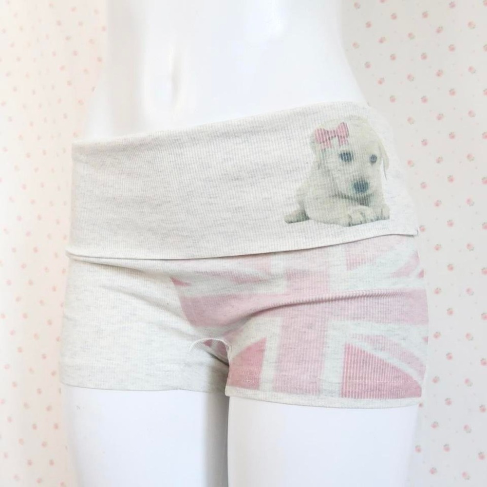 grey foldover boy shorts pink union jack puppy graphic lounge shorts y2k